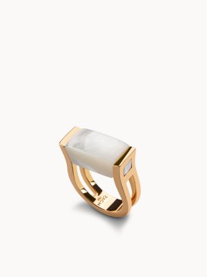 Gemz© Rectangular mother-of-pearl and rose gold leaf ring