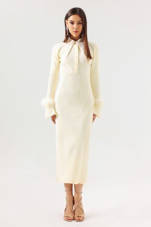 Diomond Feather Knitted Midi Dress