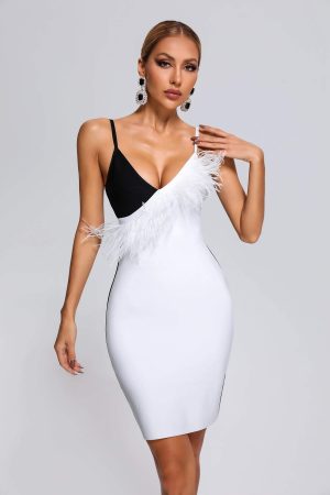 Pola Feather Mini Bandage Dress