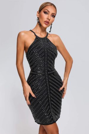 Saturn Halter Embellished Mini Dress