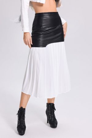 Linka Pleated&Eco-Leather Midi Dress