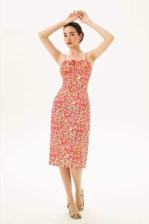 Floral Lace Up Cami Midi Dress
