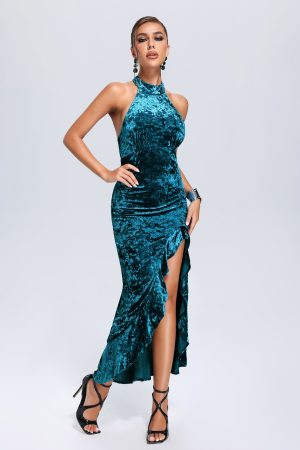 Maliya Halterneck Velvet Dress