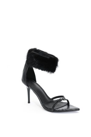 Myka Furry Zipper Stiletto Sandals