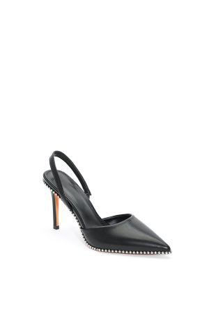 Kasai Leather Rivet Toe Slingback Pumps