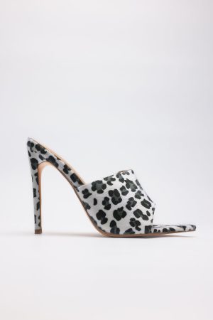 Leopard suede pointed toe high heel slippers