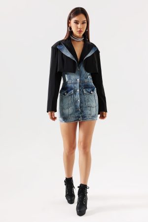 Yannei Patchwork Denim Mini Dress
