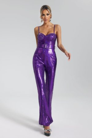 Natalie Sequin Jumpsuit-Purple
