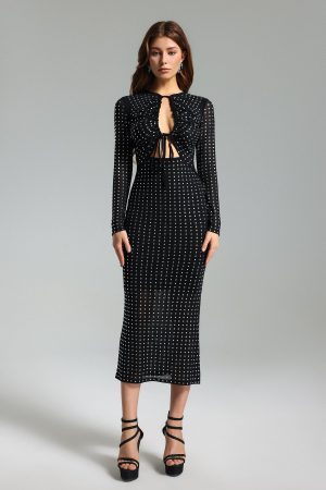 Fritia Diamante Strappy Cut Out Midi Dress