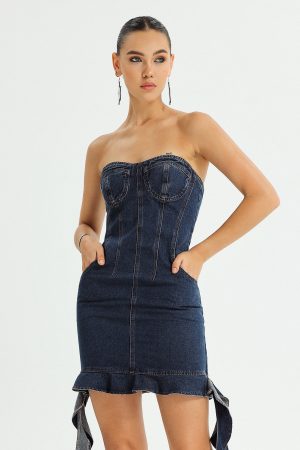 Wynn Ruffle Denim Tube Mini Dress