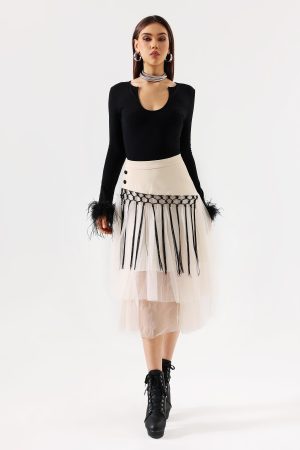 Minma Weaved Tassel Tulle Midi Skirt
