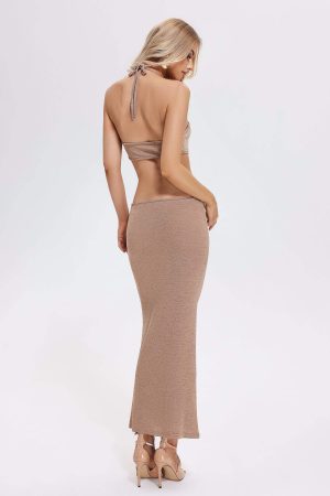 Eartha Cutout Knitted Dress-Beige