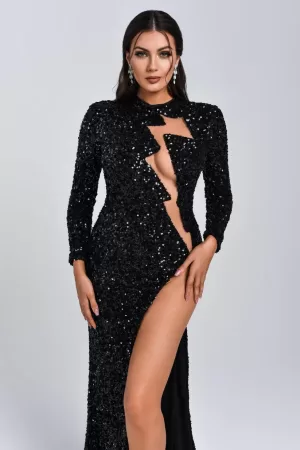 Rebeka Sequin Slit Maxi Dress