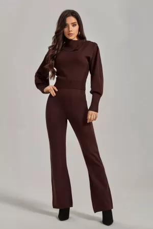 Julia Buttons Design Puff Sleeve Knitted Set