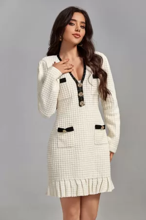 Giselle Waffle Ruffled Knitted Mini Dress