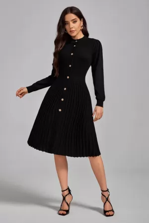 Carol Single-breasted Pleated Midi Dress