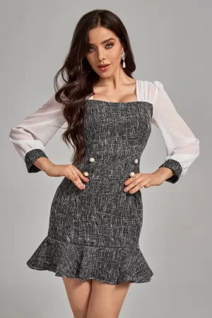 Diane Chiffon Patchwork Ruffled Design Mini Dress