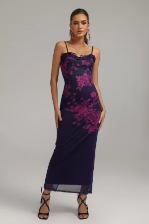 Hattie Halter Printed Mesh Dress