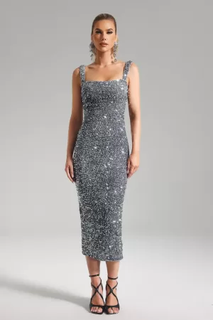 Kathleen Sequins Velvet Midi Dress