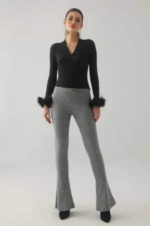 Myka Feather Knitted Top - Black