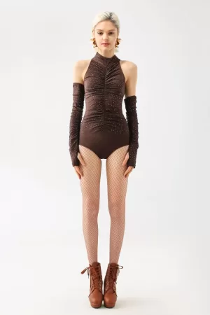 Ogaka Crystal Ruched Bodysuit
