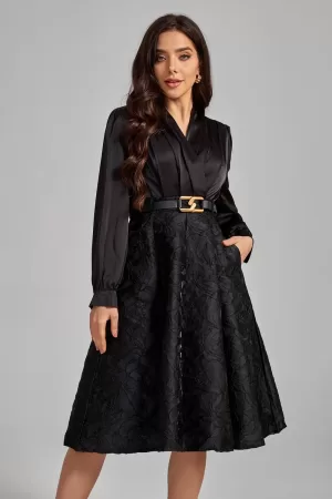 Polly V Neck Embroidered Flared Dress