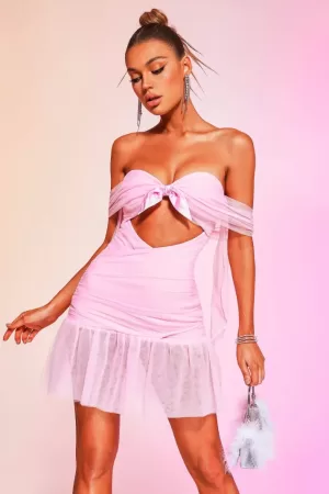 Kavaza Off Shoulder Mesh Mini Bandage Dress