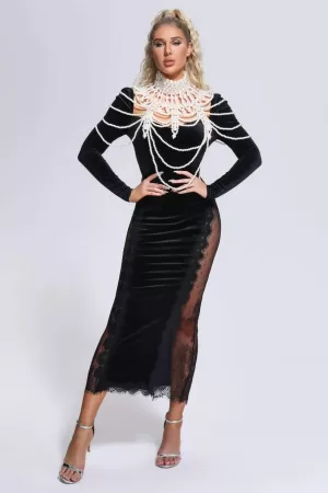 Fallen Dark Angel Velvet Mesh Maxi Dress