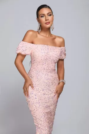 Beatrice Off Shoulder Sequin Midi Dress