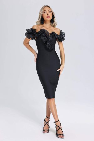 Dorothea Off Shoulder Bandage Midi Dress