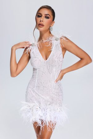 Nasim Feather Sequin Mini Dress